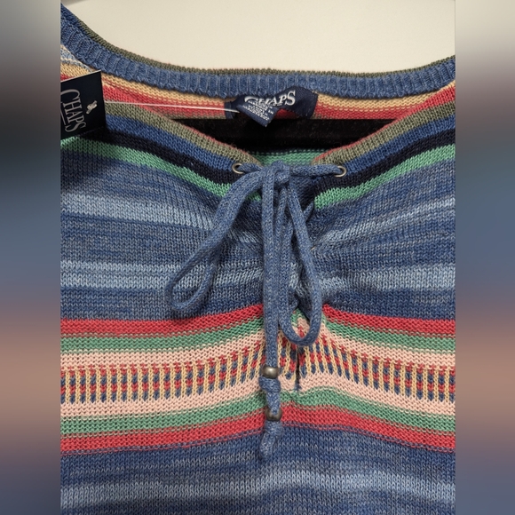 Chaps Sweater Classic Comfort Striped Women's Knit, V Neck 1/4 Lace, Multicolor - Picture 8 of 10